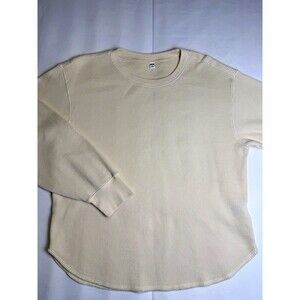 Uniqlo Beige Solid Crew Neck Long Sleeve Waffle Knit Pullover Sweater L